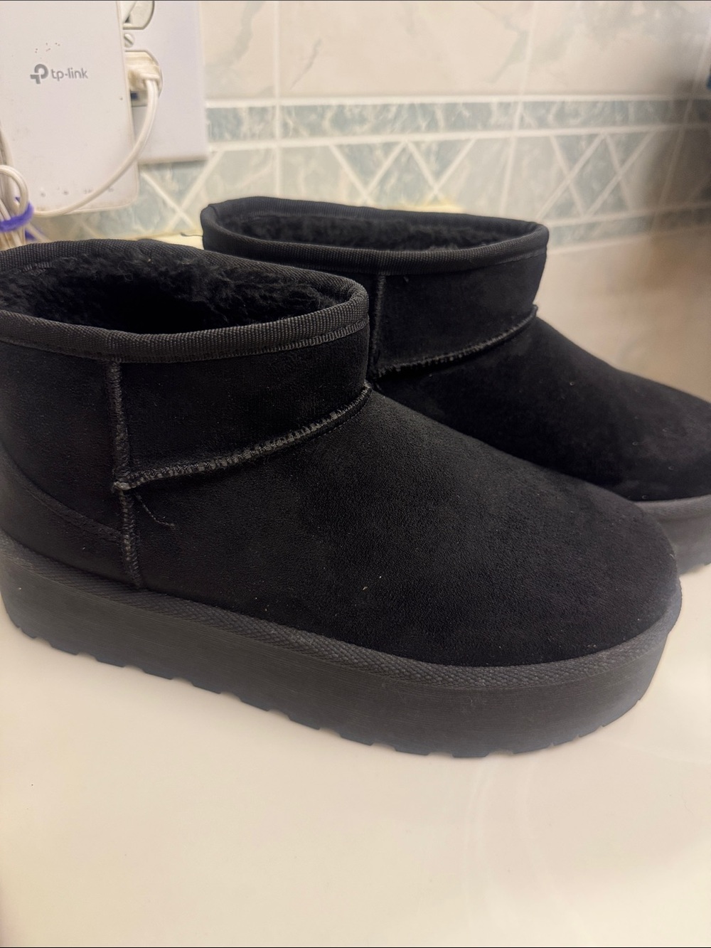Olivia and Kate Black Women's Suede Ankle Boots - Cozy Faux Fur Lining